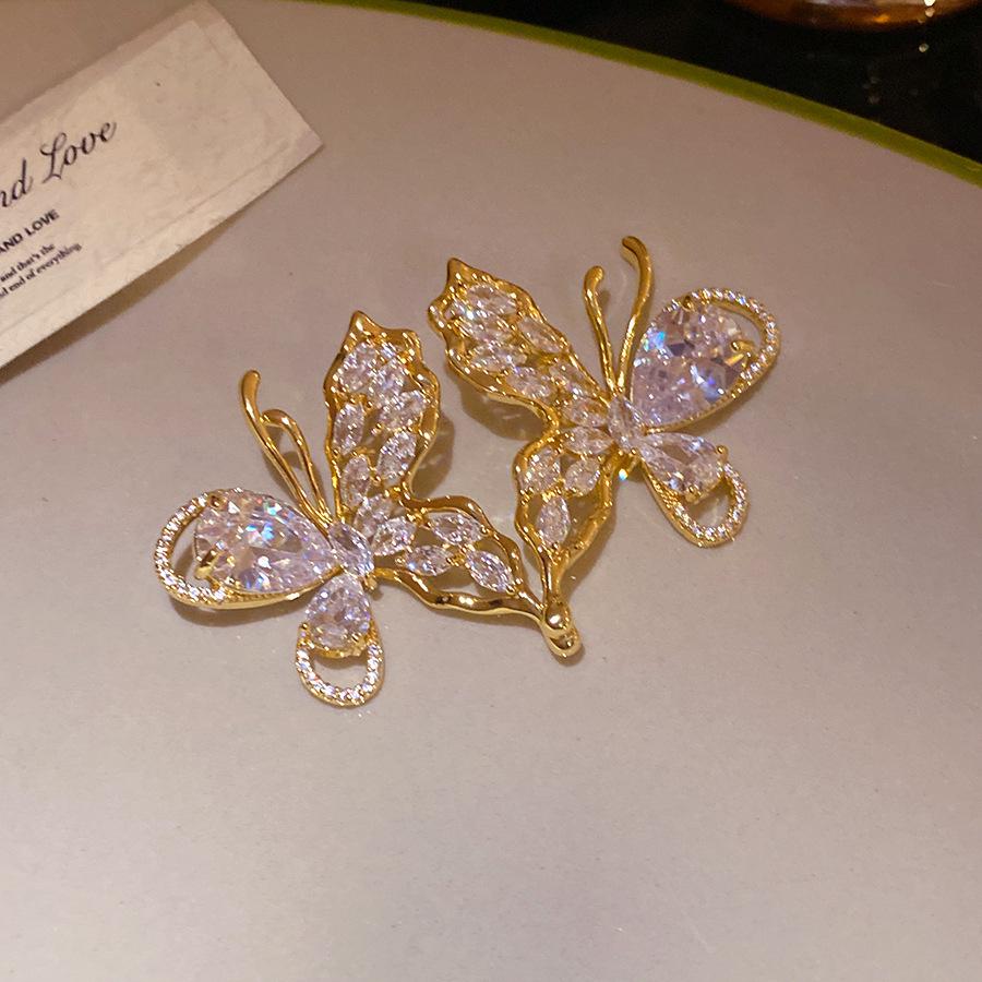 Gilded Zircon Butterfly Open Ring - Elegant, Versatile & Luxurious Jewelry