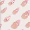 24pcs Pink Almond Fake Nails 3D Bows and Decoration Nails for Mother Women Gift with Detachable Fake Nails