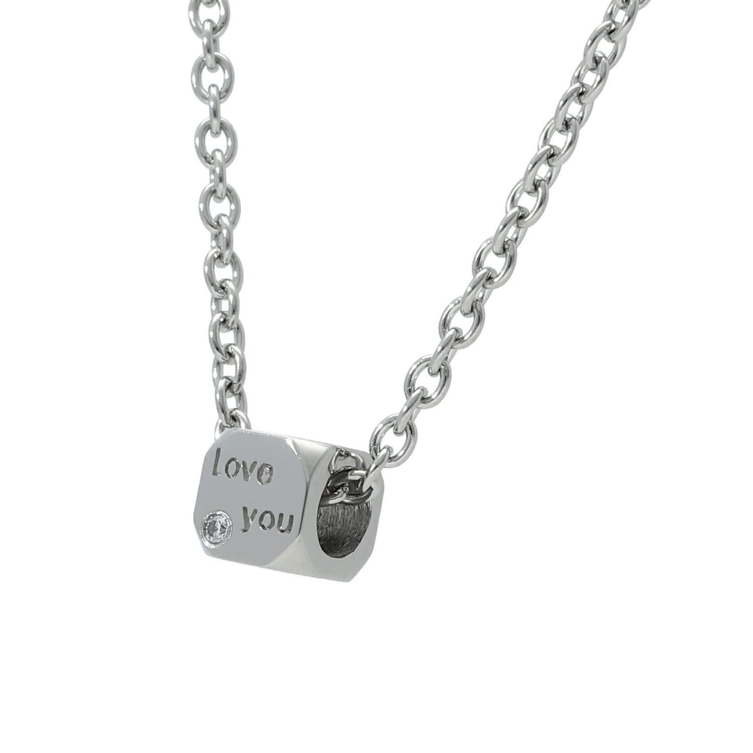 

[Shinjuku Gin no Kura] Square Message Zirconia Surgical Stainless Steel Necklace, Normal, Women s Pendant, Hypoallergenic