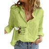 Women Fashion Long Sleeved Cotton Linen Shirt Summer&autumn Loose Print Top Ladies Casual Button-up Blouse