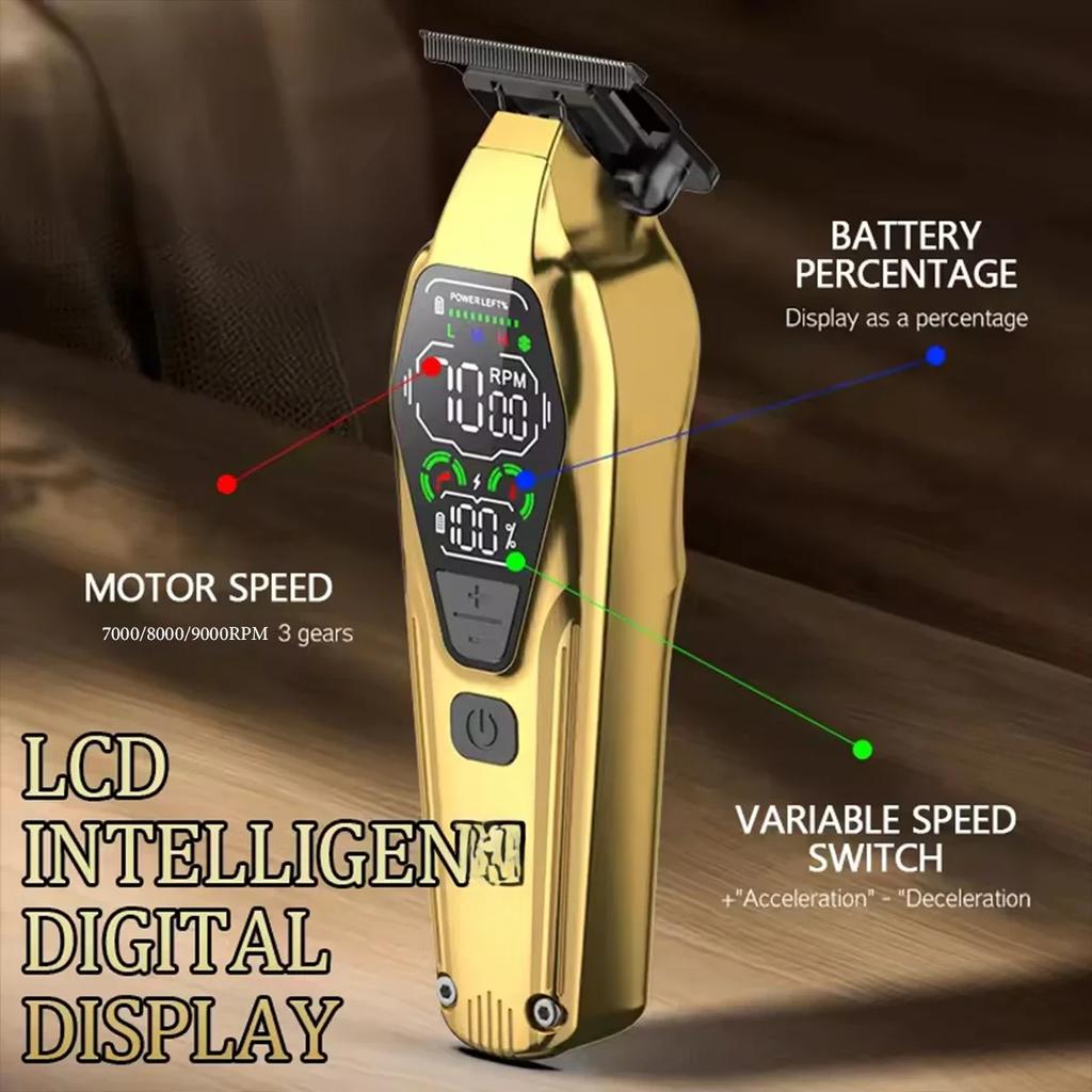 Professional Hair Trimmer Men's Hair Clippers Zero Gapped Finish Hair Cutting Machine Grooming Rechargeable LED Display 9W