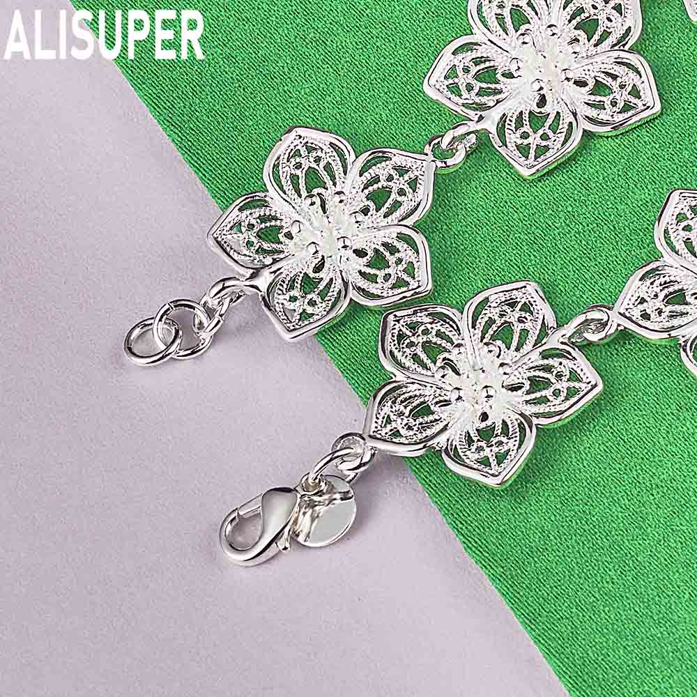 925 Sterling Silver Vintage Openwork Floral Bracelet - Exquisite Gift Jewelry