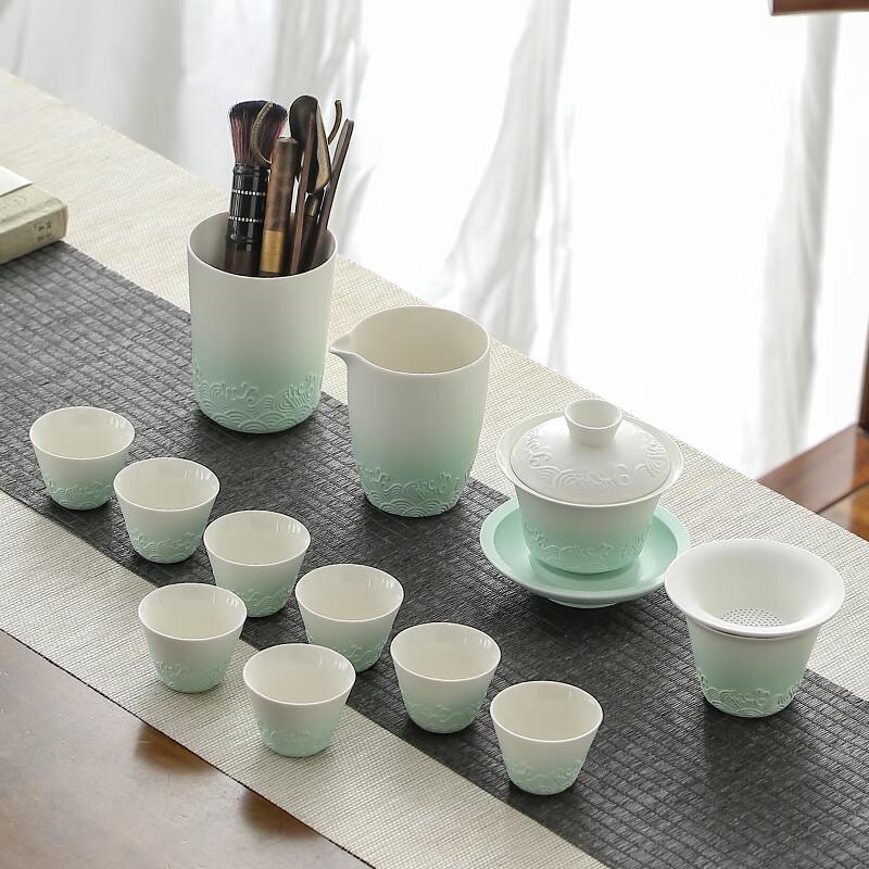 Lainuo Gradient Green Rough Pottery Gaiwan Tea Set