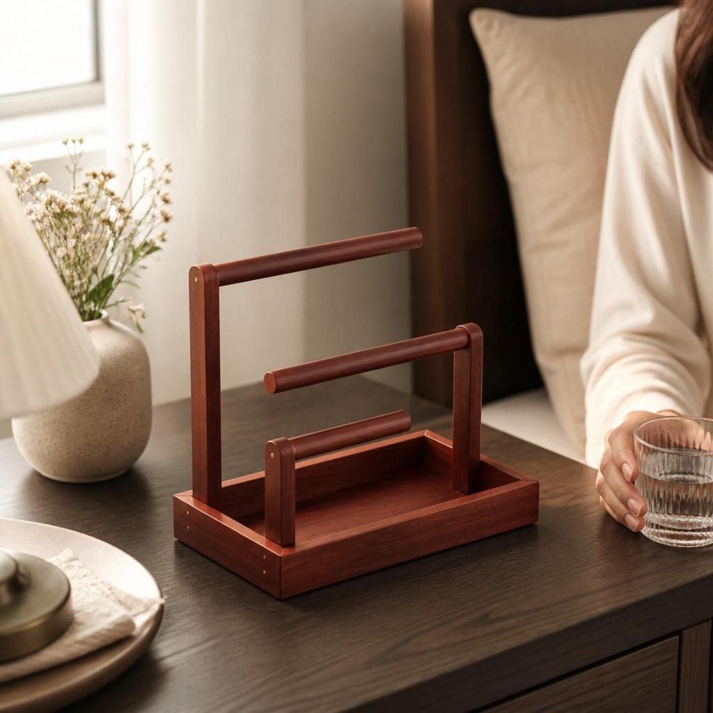 Wood-Look Jewelry Stand with Raised Tray Functional Tabletop Organizer