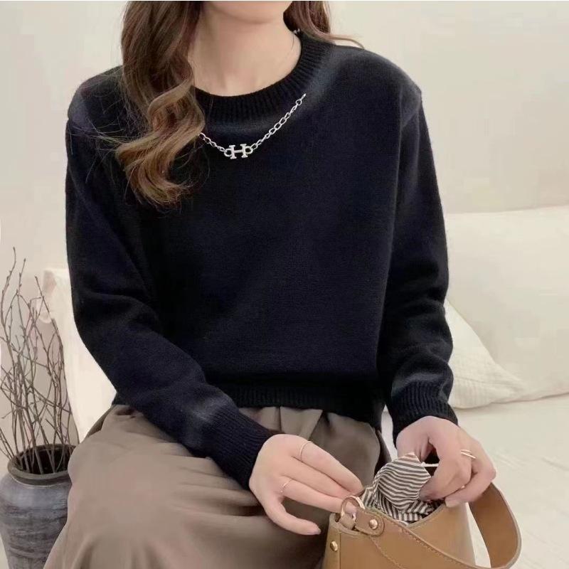 

YYFS Женская мода Повседневный Осень Зима Однотонный Принт Длинный Рукав О-Образным Вырезом Свитера Size: One Size чёрный