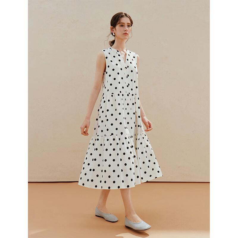 INMAN French V-Neck Polka Dot A-Line Sleeveless Dress