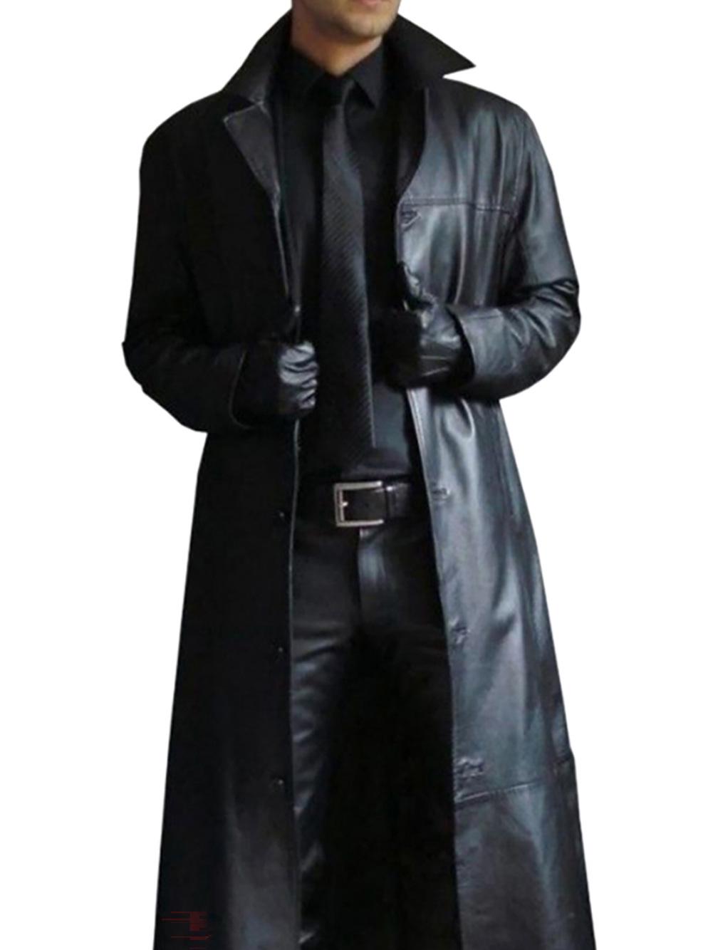 

Men s Stylish Long PU Leather Trench Coat Slim Fit Clothes Sale 5XL чорний