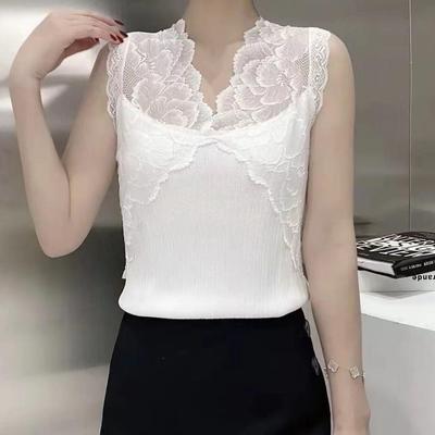 Gespleißt Spitze Sexy V-ausschnitt Eis Seide Weste Frauen Neue Frühling Sommer Ärmellose Stricken Bodenbildung Shirt Schlank Zurück Top