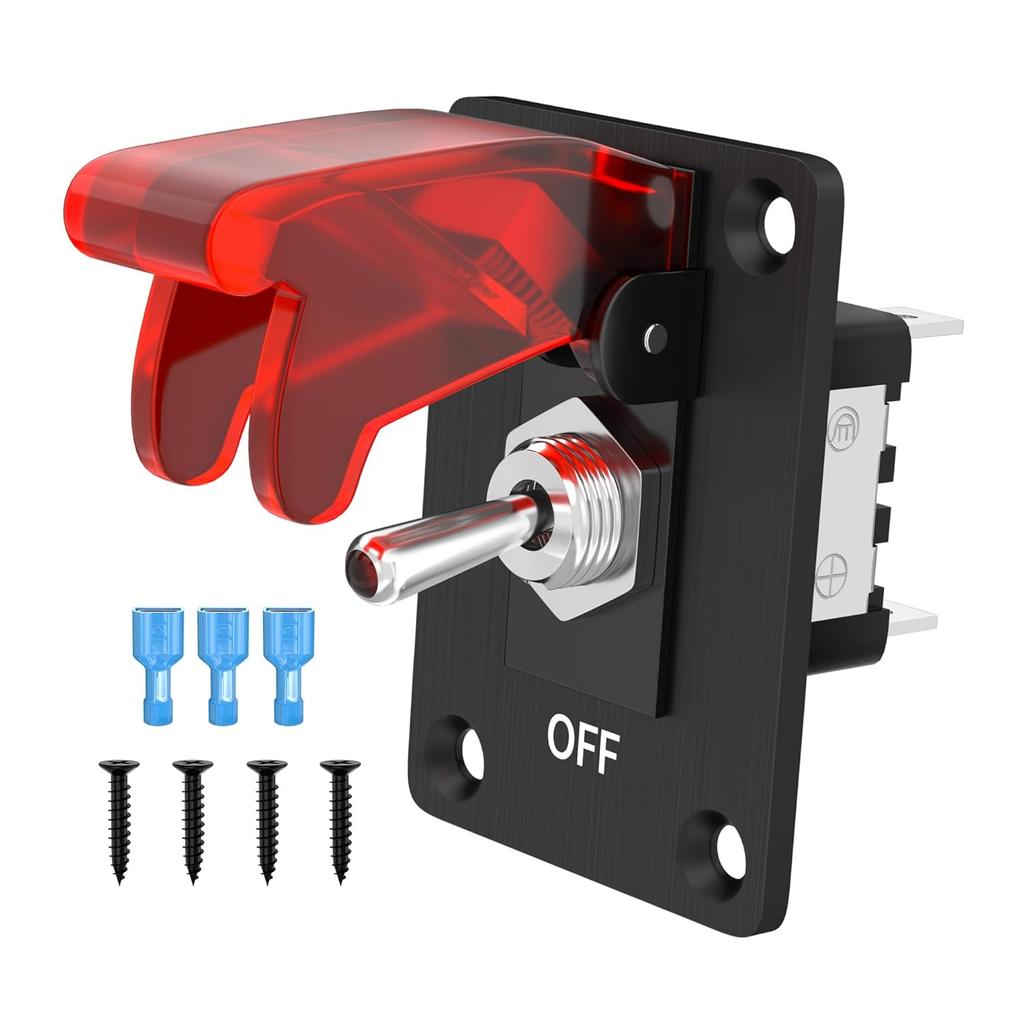 Toggle Switch Waterproof ON/Off DPST 4 Pin 30A 12V DC 20A 120V AC Toggle Rocker Switch 2 Way with Mounting Panel Cover for Marine Boat Car Truck