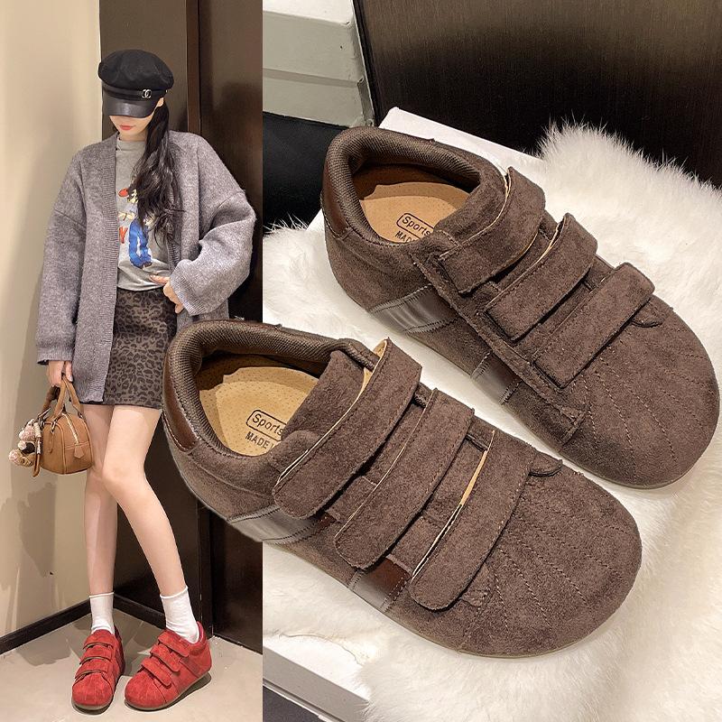 2025 autumn new retro matte leather fashion versatile German training shoes genuine leather Velcro ugly cute big head casual board shoes