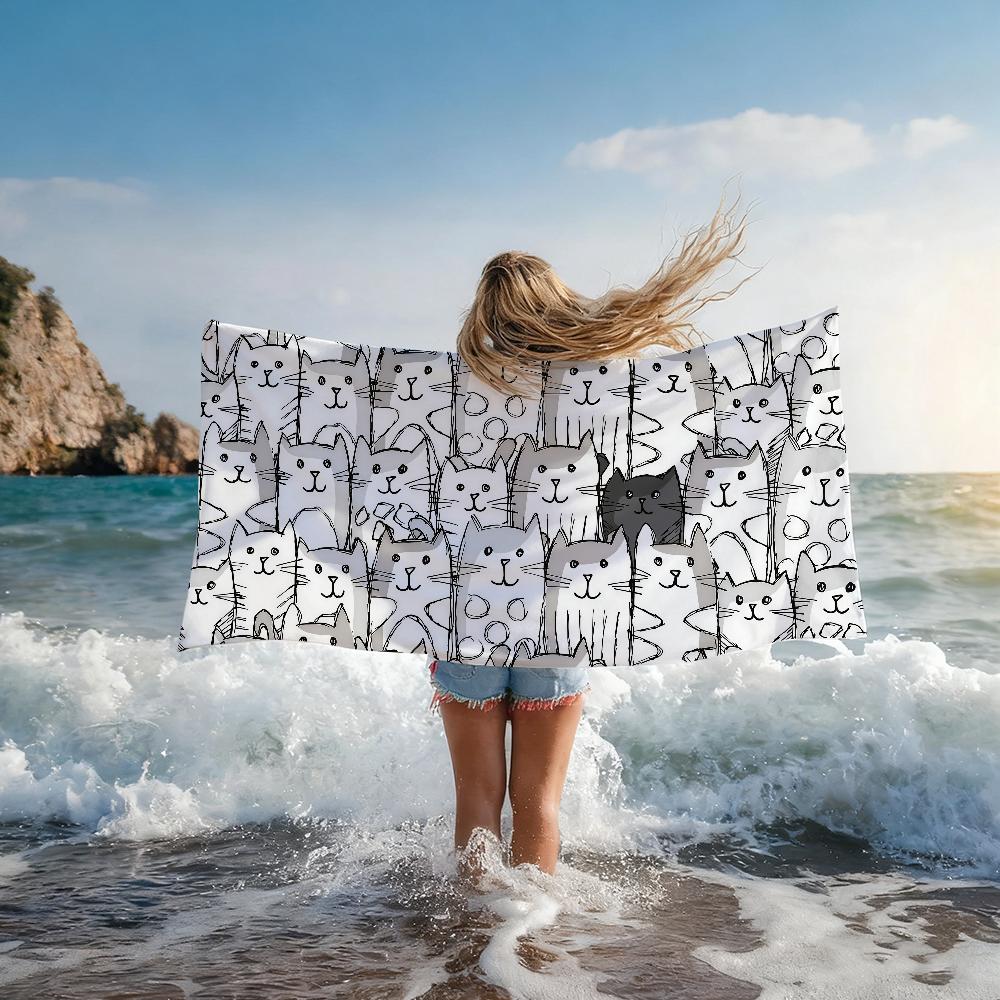 Cartoon Black Cat cute Personalized Towel Quick Drying Beach Towels Are Suitable For Swimming Pools Camping Yoga And The Gym