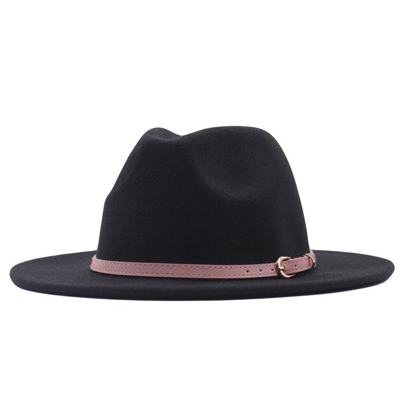 Women's Wool Fedora Hat with Flat Brim - Autumn/Winter Accessory in Solid Black Jazz Style