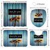 1/4 Wooden Sunflower Shower Curtains, Toilet Seat Decoration, Shower Curtain With Carpet And Toilet Lid, 12 70.8X70.8 Inch Hooks