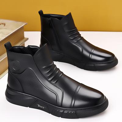 Fashion Hot Sale Mens Leather Boots High Quality Winter Mens Ankle Boots Fashion Side Zipper Business Outdoor Leisure Mens Dress Shoes