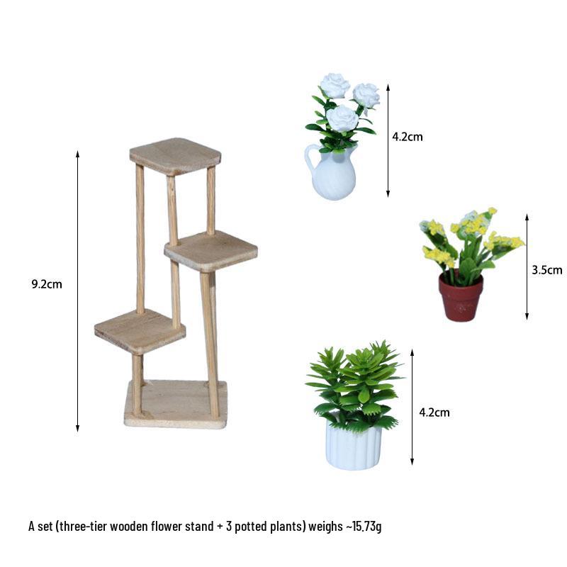 Compact Wooden Shelf & Potted Plant Set - Multi-Layer Display Stand for Home Décor