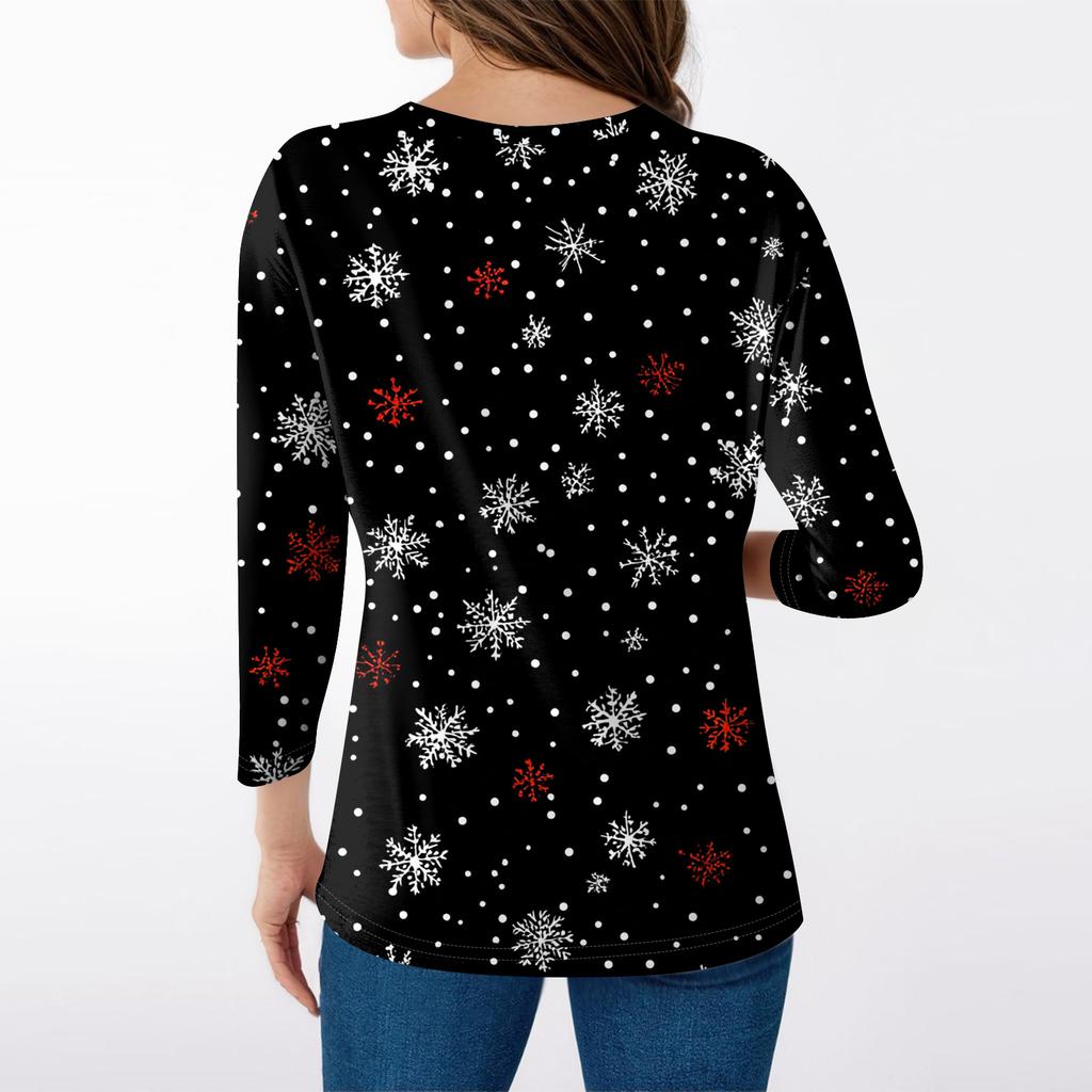 Women's T Shirt CHristmas Print 3/4 Sleeve Daily Weekend Fashion Basic V- Neck Regular Top