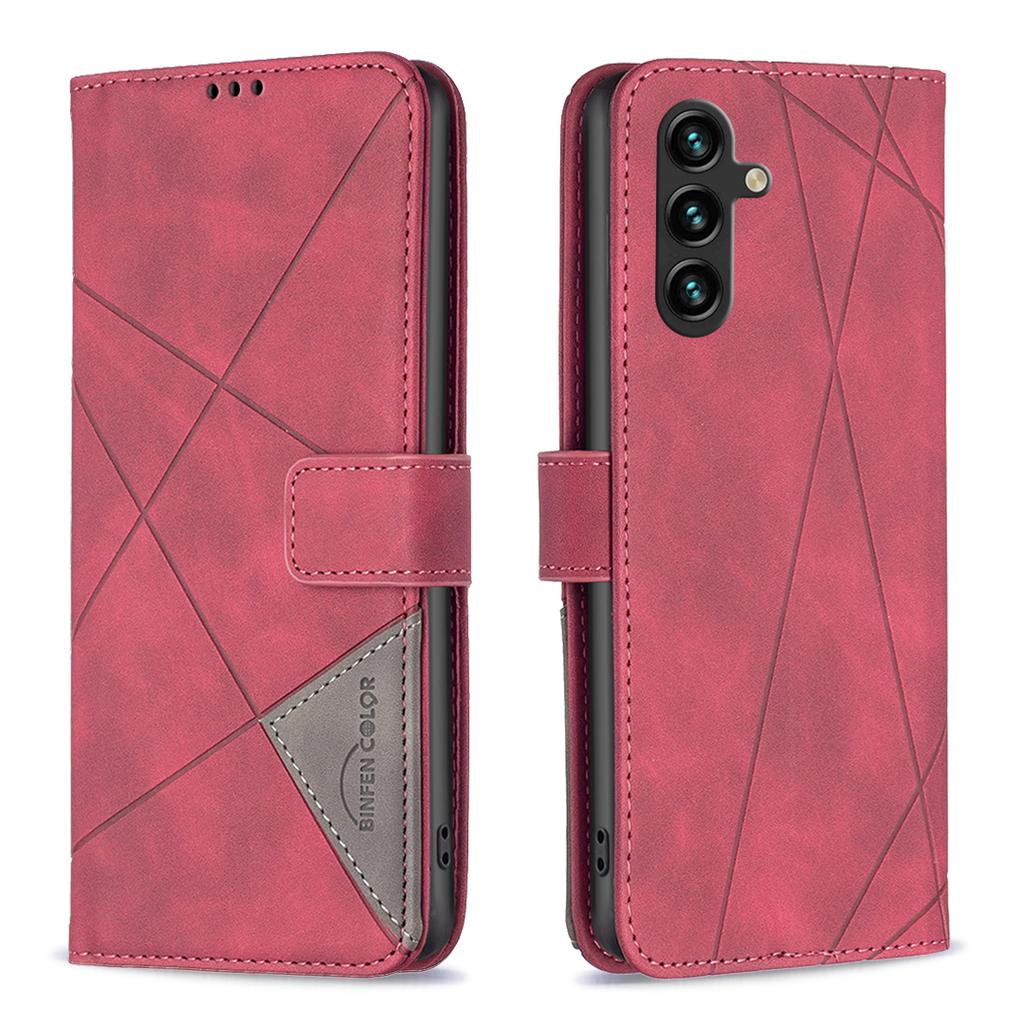For Samsung Galaxy S25 FE Phone Case BINFEN COLOR Wallet Stand Geometry Imprinted Leather Cover