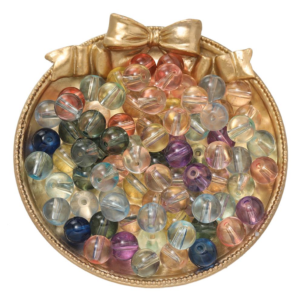 50pcs 8/10mm Transparent Glass Round Beads Colorful Spacer Loose Beads for DIY Bracelet Necklace Jewelry Making Accessories