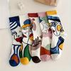3 pairs of women's abstract oil painting tube socks - geometric art design, fashionable autumn and winter casual socks