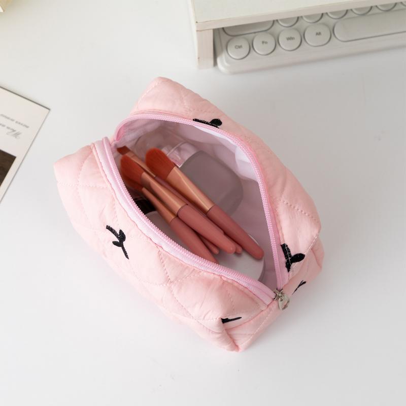 Pink Bow Make Up Bag Portable Cosmetic Pouch Aesthetic Large Travel Makeup Bag Organizer Pencil Purse Accessories for Women