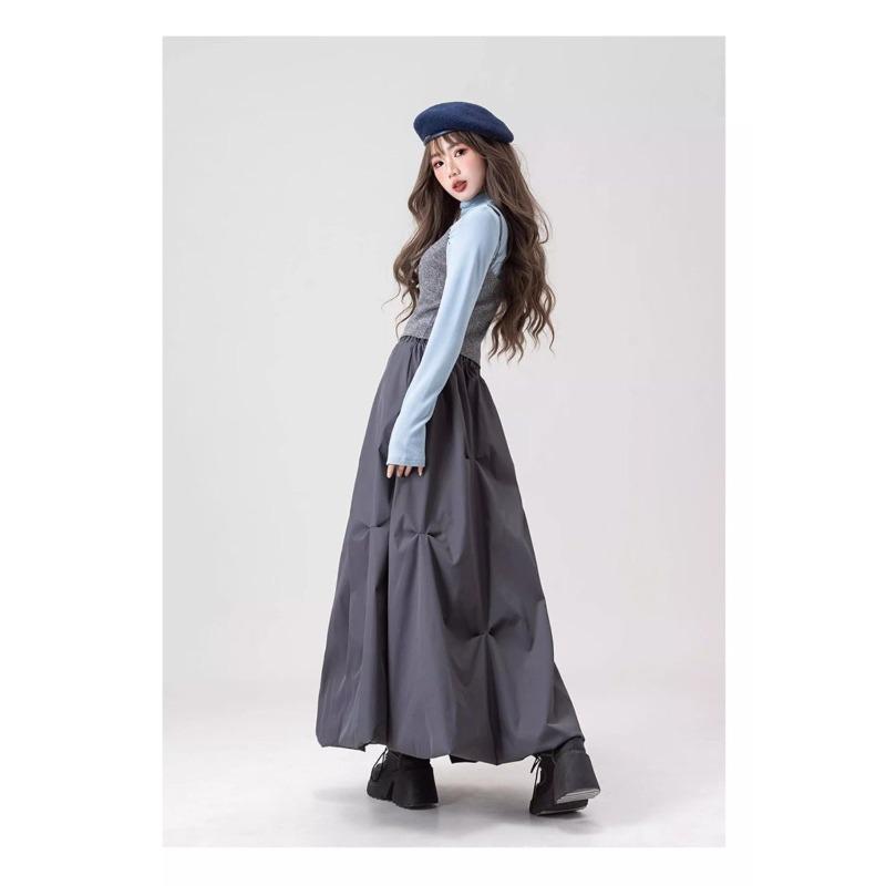 Coffee Brown High Waist Floral Skirt Autumn A Line Flared Pleated Midi Skirt Elegant Fashion Women