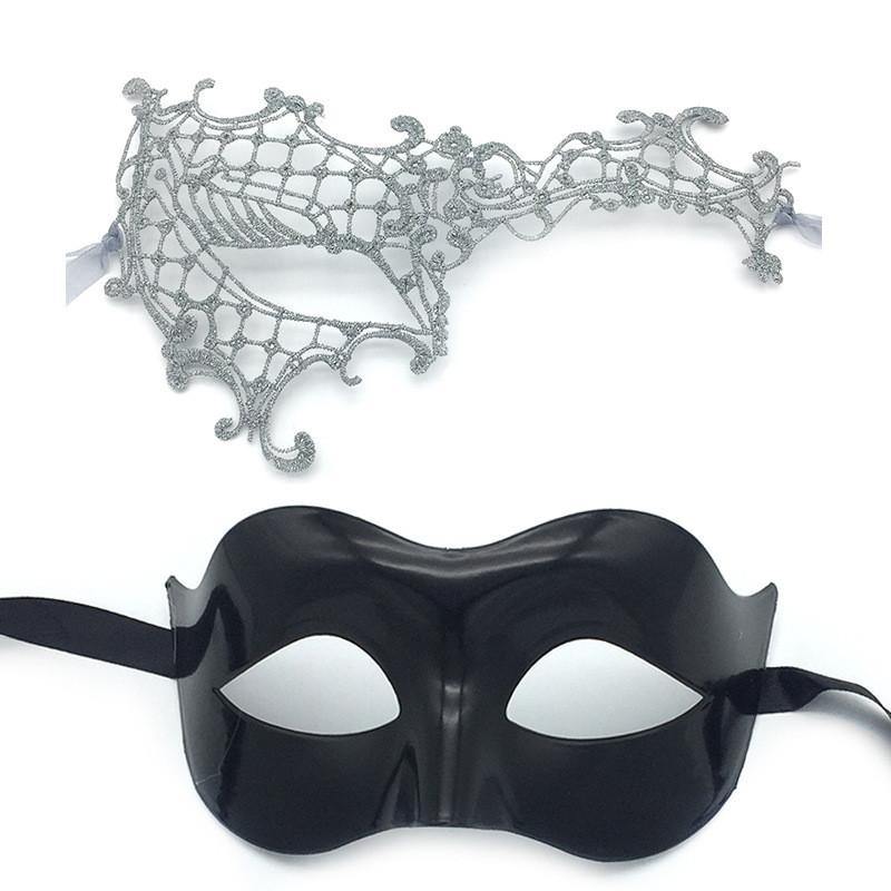 Halloween Half Face Lace Mask With Hollow Design For Couples Party Gift