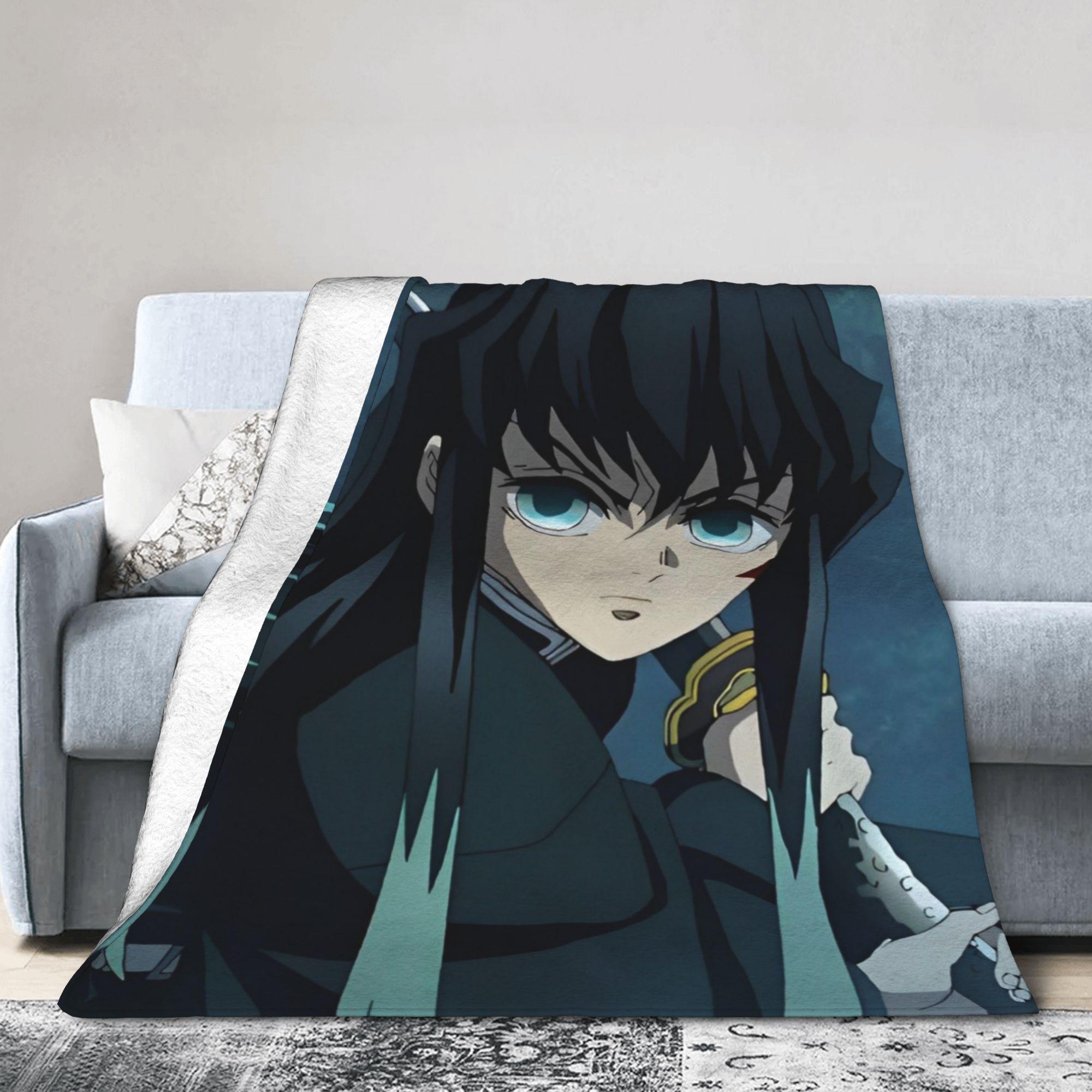 Monika Chen Unisex Mist Hashira Muichiro Tokito Fleece Throw Blankets Anime Blanket For Bed Outdoor Super Soft Bed Rug,
