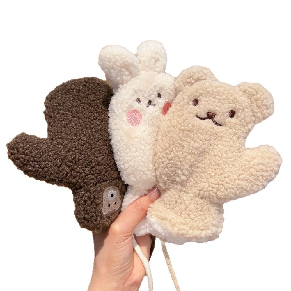 Soft Plush Bear Plush Mittens Neck Strap Thick Warm Gloves Childrens Mittens with Strap  For Boys