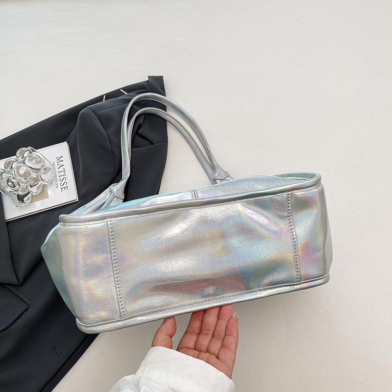 Korean Fashion Holographic Leather Womens Underarm Shoulder Bags Large Capacity Ladies Commute Shopping Bags Soft Tote Handbags