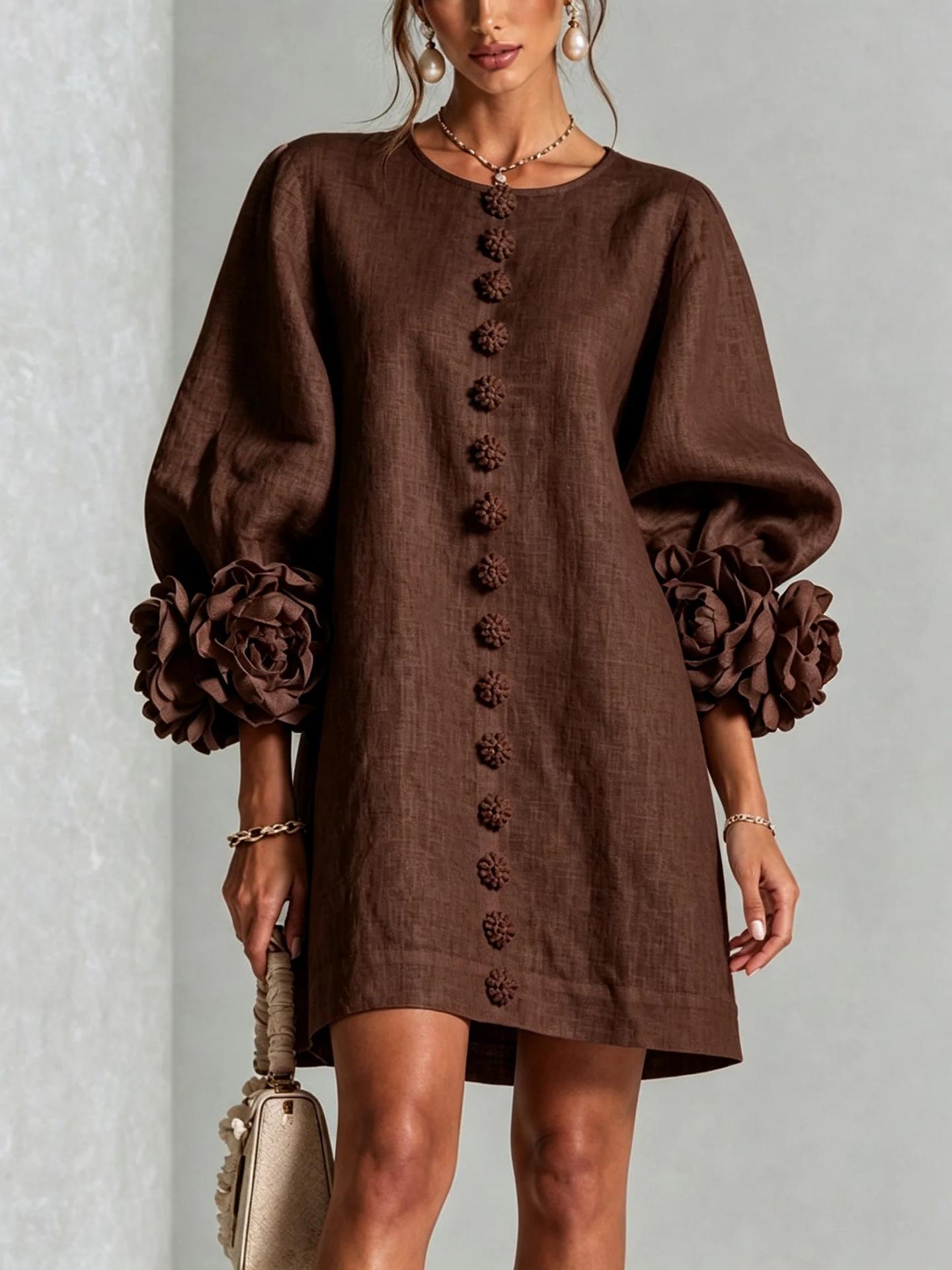 French three-dimensional flower lantern sleeve cotton