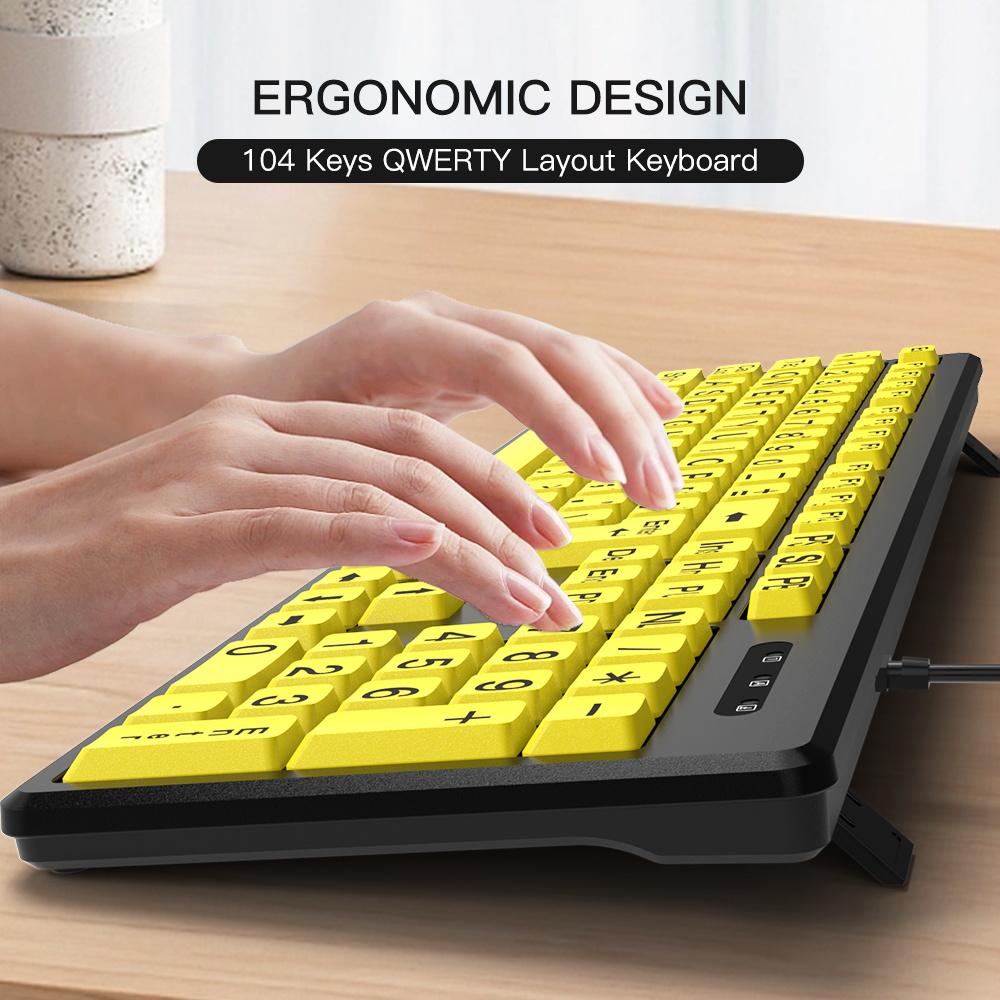 Wired Keyboard   Yellow Large Character Keyboard for Elderly,High Compatibility USB Plug and Play Large Key Design,