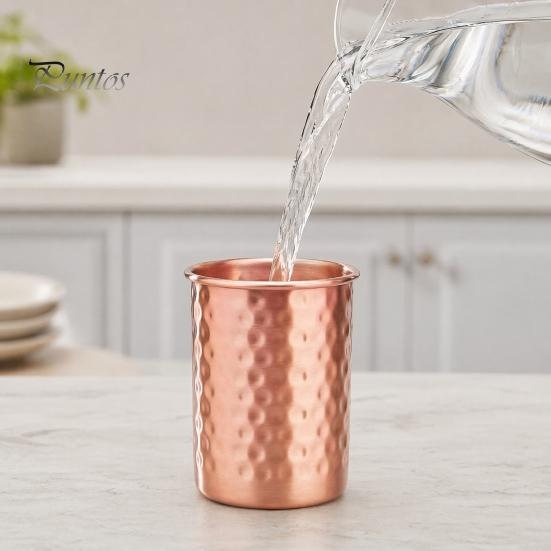 Handgesmeed Metalen Tumbler Gehamerd Roestvrij Staal Beker, met Stabiele Basis, Duurzaam Langdurige Beker Herbruikbaar Drinkglas, Gemakkelijk te Onderhouden Koper