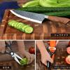 6-piece stainless steel knife set featuring a chef's knife, Santoku knife, vegetable knife, sashimi knife, paring knife, scissors, ceramic peeler, and