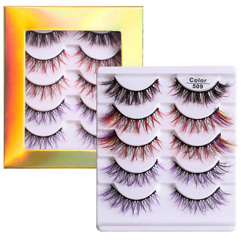 5 Pairs Of Colored Fried False Eyelashes, Naturally Thick Curled Imitation Mink Eyelashes