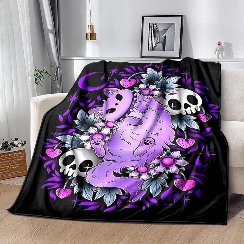 1 Stück Pastell Katze und Totenköpfe Decke Weicher Überwurf für Zimmerdeko, Perfektes Geschenk, Wohnzimmer, Reisen, Camping, Auto Decken