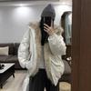 Women's Winter Patchwork Quilted Jacket with Mountain Eagle Design, Faux Rabbit Fur, and Thickened Cotton