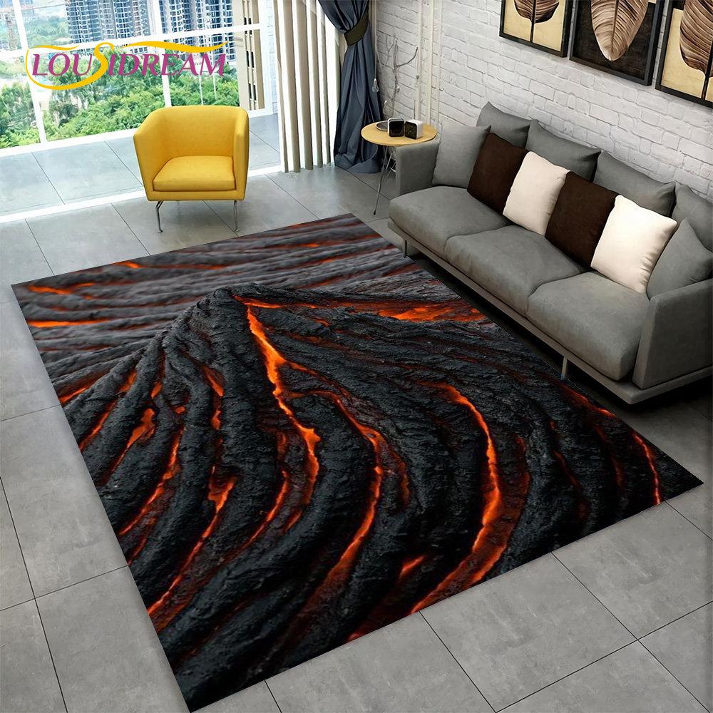 3D Volcano Lava Magma Area Rug Large,Carpet Rug for Living Room Bedroom Sofa Doormat Decoration,Kid Play Non-slip Floor Mat Gift