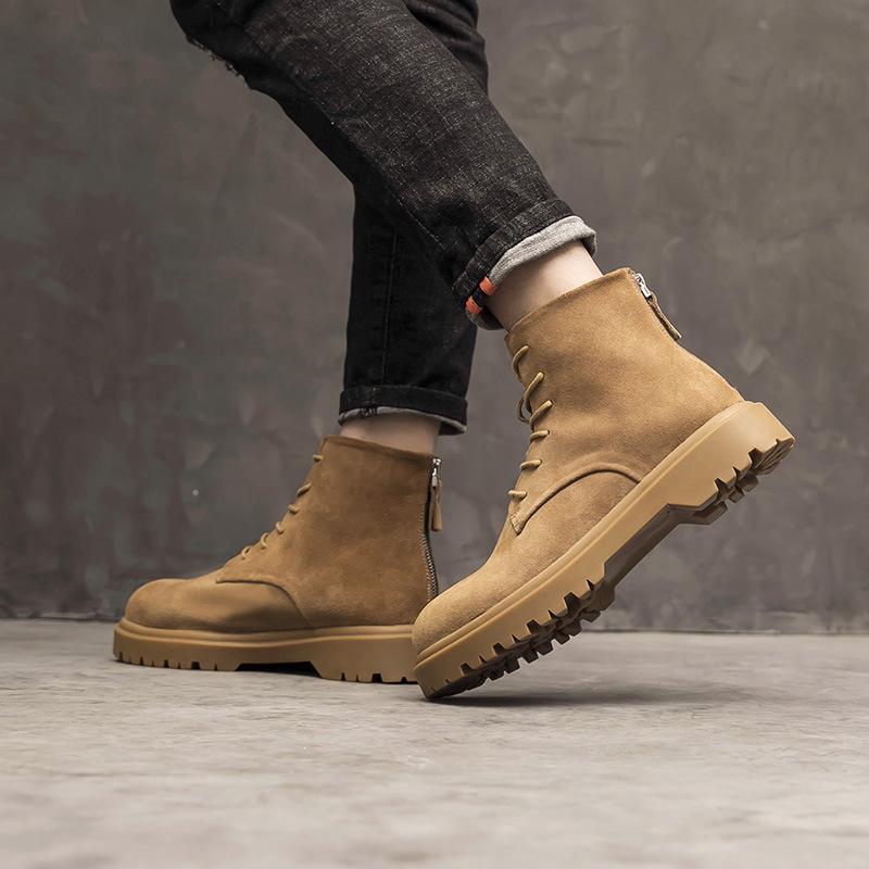 2024 High-Top British Martin Boots: Men’s Retro Cow Suede with Inner Height Increase and Thick Sole