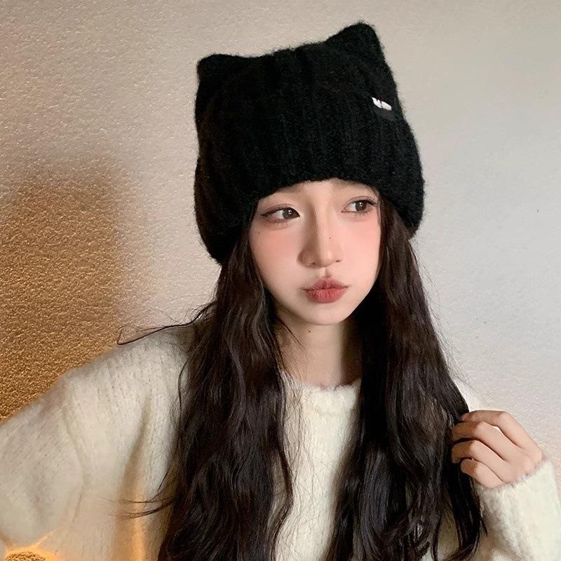 Cat Ear Beanie Winter Hat Warm Knitted Cap With Windproof Thickened Design Cute Autumn Winter Warm Accessories