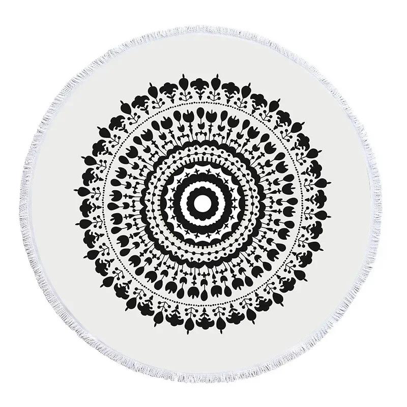 Telo Mare Rotondo Mandala con Frange Microfibra Assorbente Tappetino Copriletto Arazzo Coperta Asciugamano da Piscina da Bagno