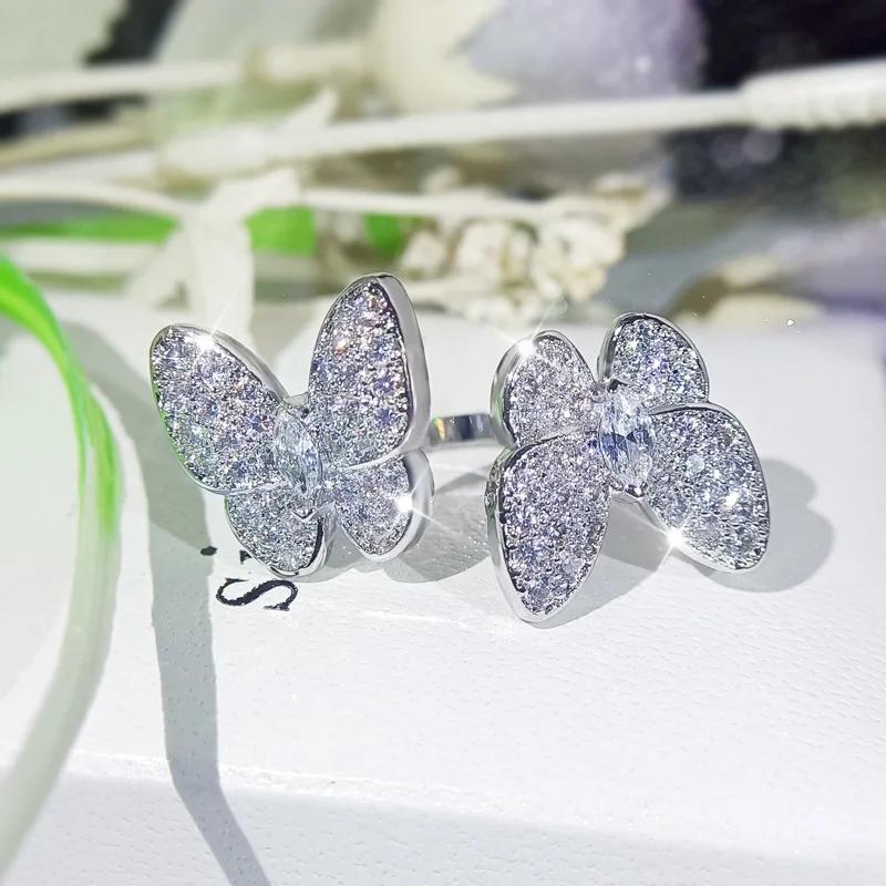 Original Sterling Silver Bride Sets Women Wedding Lovely Little Butterfly Ring Necklace Earrings Sets Silver