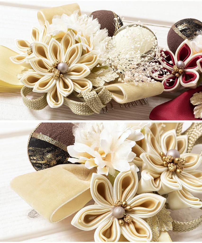 SOUBIEN Hair for Kimono and Graduation Breath Flower Ribbon Beige Ornament, Coming-of-Age Ceremony, Tsumami-Zaiku, Long-Sleeved Ceremonies, Hakama,