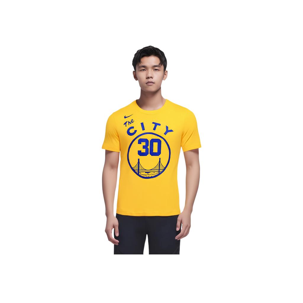 Nike X NBA Golden State Warriors #30 Curry Letter & Number Print Crew Neck T-Shirt Men Tops Yellow AT2374-728