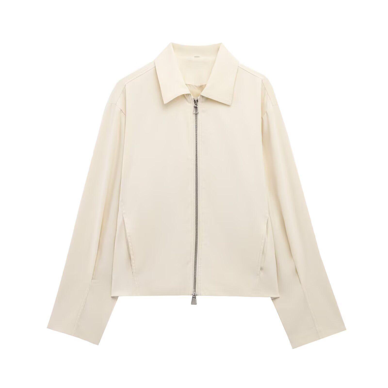 

Женская однотонная модная кофта с длинным рукавом на молнии, повседневная куртка XS бежевый