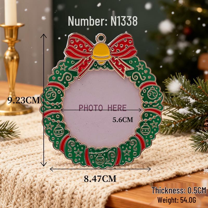 Metal Christmas Wreath Photo Frame Alloy Pendant Tree Decoration