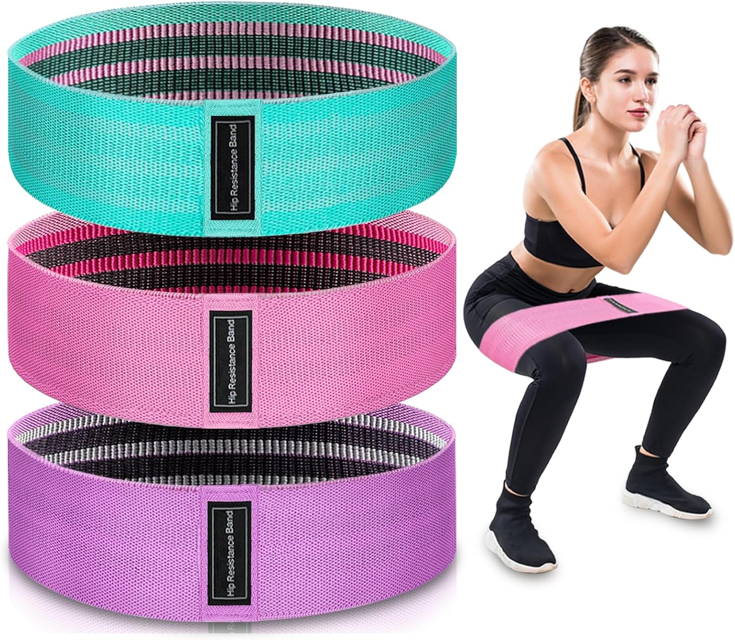 Exercise Bands, 3 Levels Fabric Resistance Bands for Working Out,for Women & Men, Booty Bands for Leg Strength Training, Rehab, Yoga 3pcs