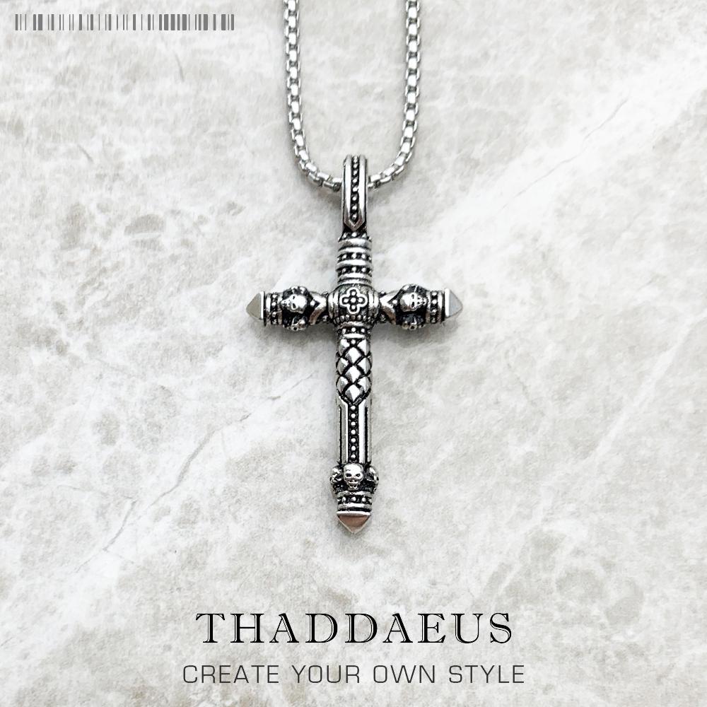 Cross Black Link Necklace, New Chain Fashion Jewelry Europe Rhodium Plated Rebel Bijoux Gift For Men & Women