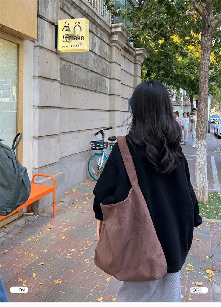 Bolso Tote de Gamuza Esmerilada para Mujer - Gran Capacidad, Bolso de Hombro Casual Versátil para Otoño/Invierno