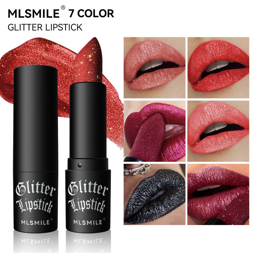 MLSMILE Rossetto Diamante 7 Colori, Opaco Altamente Pigmentato, Resistente al Trasferimento, Brillantezza Esplosiva Glitter, Lucidalabbra Impermeabile