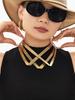 European & American 7-Layer V-Shape Choker Necklace, Punk Style Fashion, 18K Gold-Plated Stainless Steel.